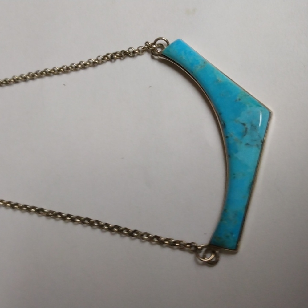 Kingman Turquoise V-Shape Bar Necklace - Blue